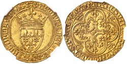 Mâcon 1385 écu d'or 1è émission au nom de Charles VI