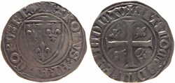 Dijon 1389-1395 blanc à l'écu dit "guénar" 2è émission type 1 fauté au nom de Charles VI