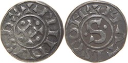 Mâcon 1137-1239 denier au "S" cantonné au nom de Philippe Ier légende dégénérée