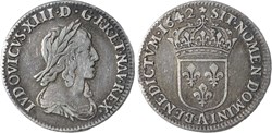 Paris 1642 A 1/12è d'écu 2è poinçon Warin étoile finale avers + rosette initiale revers Louis XIII