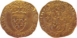 Dijon 1417 12 à 1418 02 écu d'or à la couronne 1ère émission ducale au nom du roi Charles VI