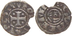 Abbaye de Tournus 1245-1250 obole au nom de Saint Valérien de type 5 aux besans au revers fauté