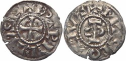 Mâcon 1015-1026 denier type 2 aux noms de Robert II et d' Otte Guillaume à légende d'avers fautive