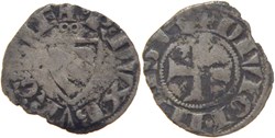 Dijon 1303-1305 denier à l'écu de Bourgogne surmonté d'une anille variété au nom de Robert II
