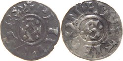 Mâcon 1137-1239 denier au "S" cantonné au nom de Philippe Ier variété point au centre de la croix