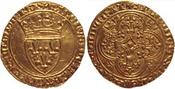 Mâcon 1394 écu d'or 4è émission au nom de Charles VI variante ReGNAT avec "N" romaine
