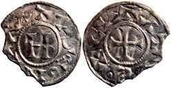 Mâcon 936-938 denier au monogramme "H" du comte Hugues-le-Noir (né après 890-952)