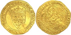 Mâcon 1390 à 1394 écu d'or 3è émission au nom de Charles VI variante ReGNAT avec "N" romaine