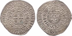 Mâcon 1413 à 1414 gros aux lis sous une couronne dit "grosus turonus" fauté au nom de Charles VI