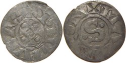 Mâcon 1137-1239 denier au "S" cantonné au nom de Philippe Ier variété MATISC•N avec "O" plein