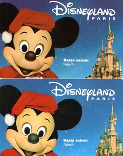 1999 MICKEY DISNEYLAND PARIS VALIDE 1 JOUR SAISON BASSE RAISON SOCIALE A GAUCHE OU CENTREE