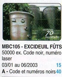 2001 EXCIDEUILS FUTS CODE ET NUMERO NOIRS