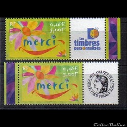 05 timbres de message MERCI 2001