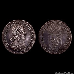 LOUIS XIII ¼ d'écu 2e poinçon de Warin 1643 A (point)