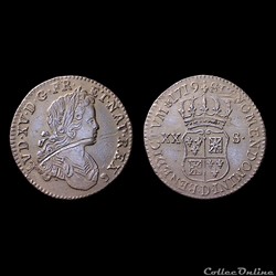 LOUIS XV XX sols de France-Navarre 1719 D