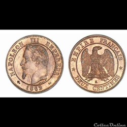 2 centimes 1862 Napoléon III Tête laurée K