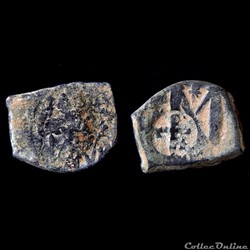 Héraclius émis pendant la restauration byzantine, entre 629 et 640 avec Contremarque