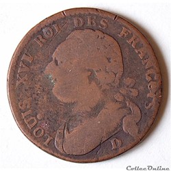 LOUIS XVI (1774 - 1791) 12 deniers type FRANCOIS 1792 D (Lyon)