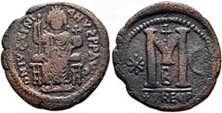 JUSTINIEN FOLLIS ÉMIS À ANTIOCHE AVEC L'EMPEREUR SUR LE TRÔNE (532-537) SEAR 214