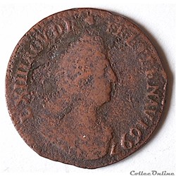 Louis XIV, Liard De France au buste âgé 1697 Lille Gadoury 81