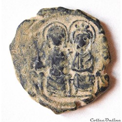 Justin II et Sophie Follis émis à Constantinople A Anno G (574-575) Sear 360