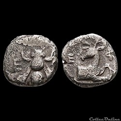 Ionie, Éphèse (390-380 AV JC), Trihémiobole à l'Abeille et au Cerf