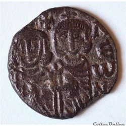 Constantin V "Copronymus" et Léon IV, avec Léon III au revers (741-775) Follis Syracuse
