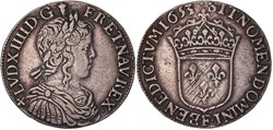 Demi-écu à la mèche longue 1653 Angers LOUIS XIV LE GRAND OU LE ROI SOLEIL