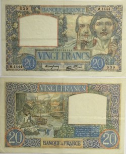 20 Francs TRAVAIL ET SCIENCE FRANCE 1940