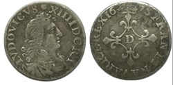 Quatre sols dits "des traitants" 1676 Lyon ou Vimy-en-Lyonnais LOUIS XIV LE GRAND OU LE ROI SOLEIL