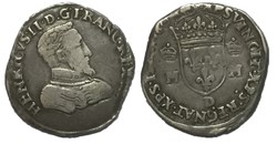Teston à la tête nue, 1560 Lyon MONNAYAGE AU NOM D'HENRI II FRANÇOIS II