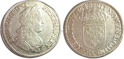 LOUIS XIV LE GRAND OU LE ROI SOLEIL Quart d'écu à la mèche longue 1648 Bourges