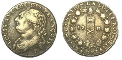 12 deniers dit au faisceau Louis XVI 1792 T