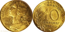 10 centimes 1981 sur flan de 5 centimes