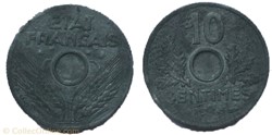 10 centimes état français non trouée