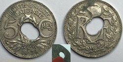 5 centimes lindauer 1936 doubles troue authentique