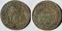 Un décime Dupré, grand module, "refrappage" du 2 décimes 1797 Paris