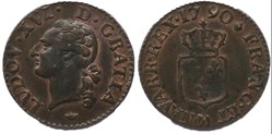 Liard dit “à l'écu” de Louis XVI 1790 M