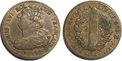 LOUIS XVI (MONARQUE CONSTITUTIONNEL) 2 sols dit "au faisceau", type FRANÇAIS 1792 Strasbourg
