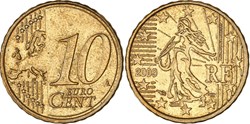 10 centimes euro France 2009 frappe monnaie AU 58