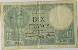 10 Francs MINERVE modifié FRANCE 1941 F.07.29