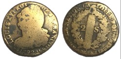 2 sols  dit au faisceau  1792 .AA.