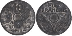 10 centimes ETAT FRANCAIS 1942 non troué MS 62
