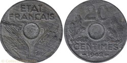 20 centimes état français non troué