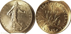 1 franc 1976 clippée frappe décentrée MS 63