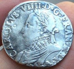 Teston de Henri III au nom de Charles VIIII MDLXXV(1575) M Toulouse
