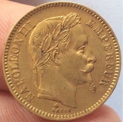 20 francs or Napoléon III 1866 BB tête laurée STRASBOURG