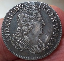 Dixième d’écu aux trois couronnes Louis XIV 1710 S Reims