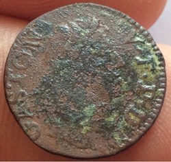 Denier tournois Gaston d’Orléans 1652 type 13 frappe décalée DEENIER
