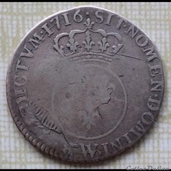 Dixième d’écu vertugadin Louis XV 1716 W Lille réformé sur 1/10e Louis XIV aux 3 couronnes 1715 W
